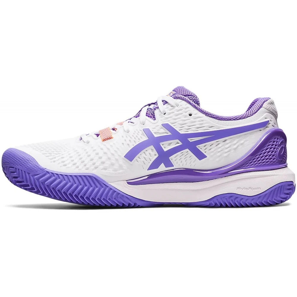 Asics Women’s Gel Resolution 9 Clay Tennis Shoes (White/Amethyst) - Image 2