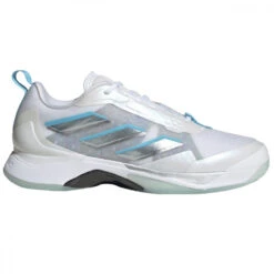 Adidas Womenâs Avacourt Tennis Shoes (White/Silver Metallic/Bright Cyan)
